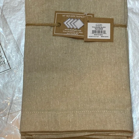 Mud Pie Tan Cotton Napkins with Embroidery set of 4 - Picture 6 of 6